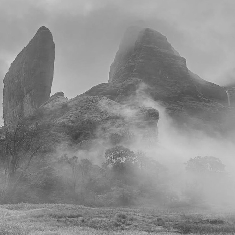 Mountain landscape in fog