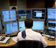 Bond trader monitors representing customer persona